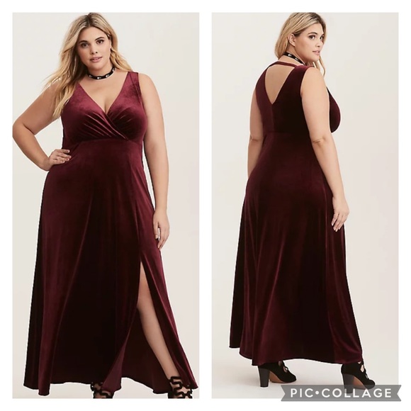 torrid Dresses & Skirts - Torrid Merlot Velvet Slit Maxi Dress